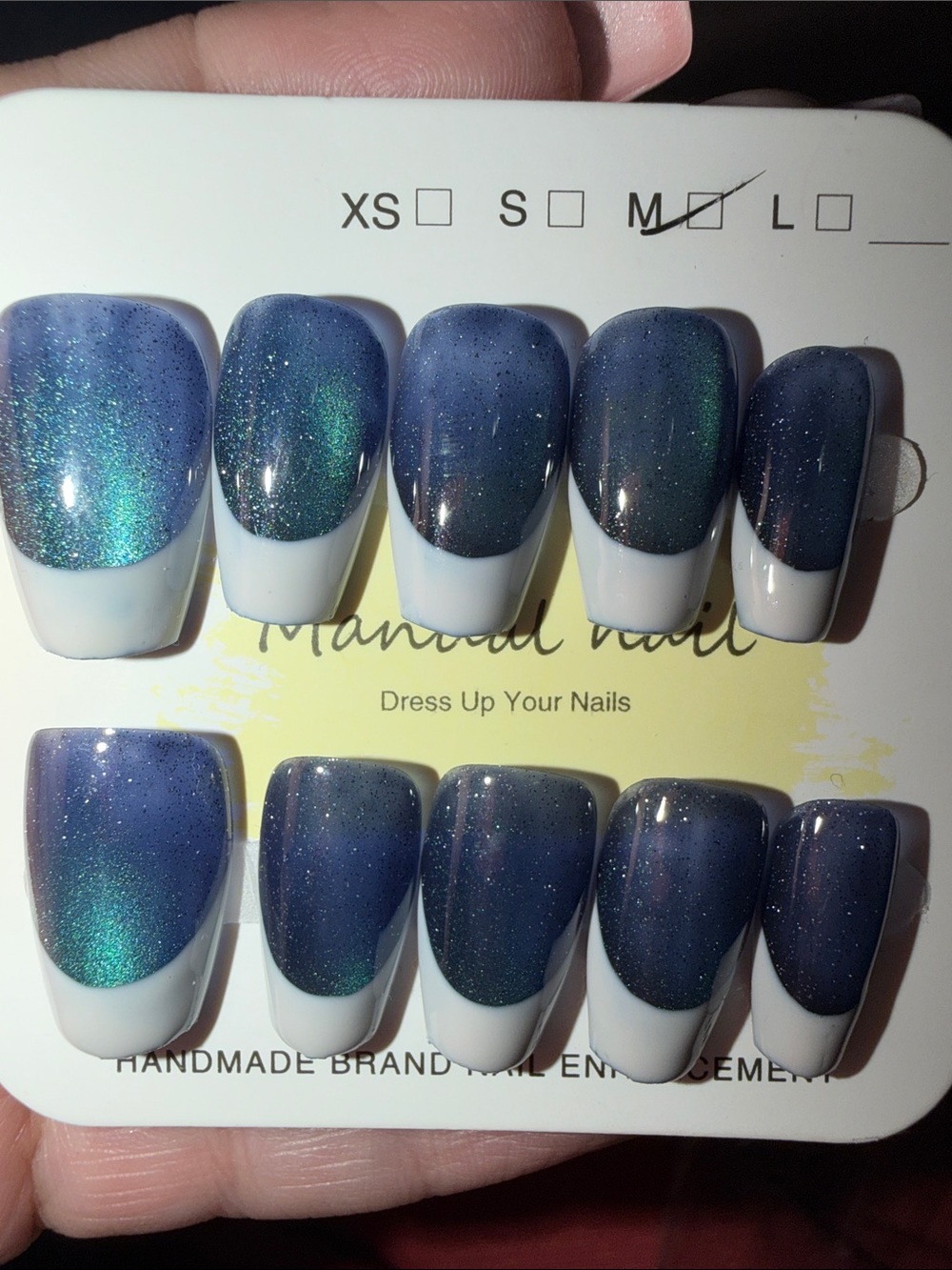 Blue-Green Iridescent French Press-On Nail Set